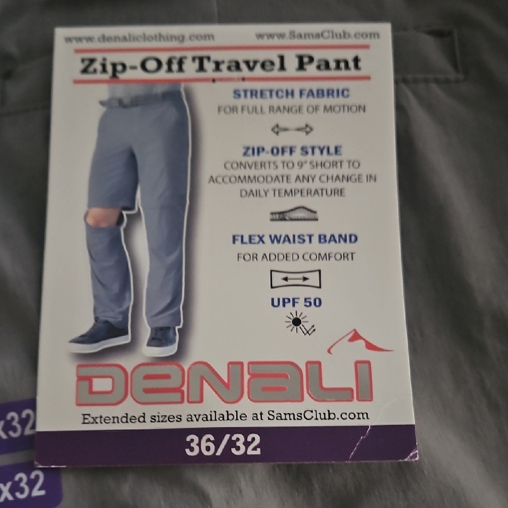 Denali Gray Zip-Off Travel Pant 36/32
